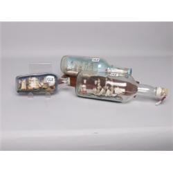 3 Vintage Miniature Ships in a Bottle