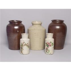 5 Antique Ceramic Stone Glazed Jars