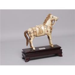 Carved Ivory Horse Inlaid on Baser