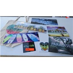 Hawaii Themed Metal Photographic Art Signs 7pcs and Canvas Aloha Tote