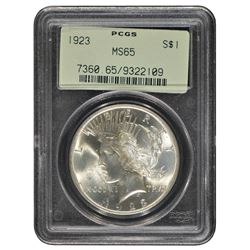 1923 $1 Peace Silver Dollar Coin NGC MS65
