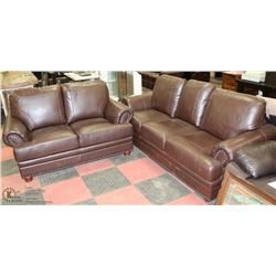 NEW DELUXE BROWN LEATHERETTE 88"NAILHEAD SOFA WITH