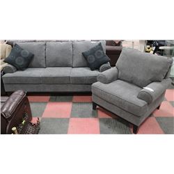 SHOWHOME GREY FABRIC 87" SOFA AND 40" CHAIR WITH