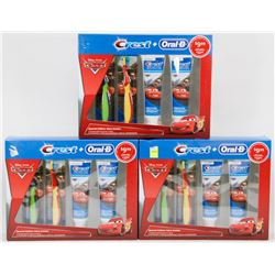 THREE PACKS OF CREST + ORAL B KIDS CARS THEME