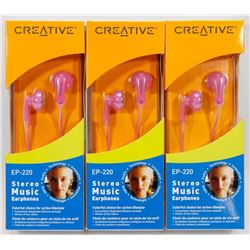 THREE PAIRS OF CREATIVE STEREO MUSIC HEADPHONES