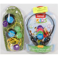2 SETS OF MAXWELL HEADPHONES INC KIDS ACTION WITH