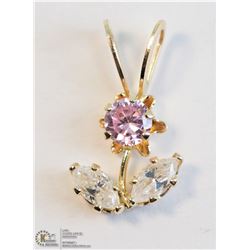 3) 10KT YELLOW GOLD CZ FLOWER SHAPED PENDANTS