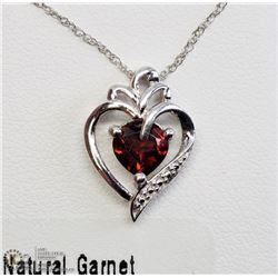 13) STERLING SILVER GARNET PENDANT NECKLACE