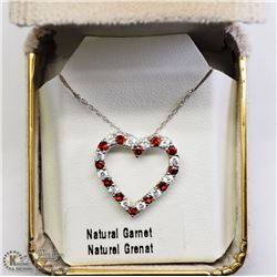22) STERLING SILVER GARNET & CZ PENDANT NECKLACE