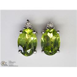 35) STERLING SILVER PERIDOT AND DIAMOND EARRINGS