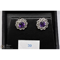 39) STERLING SILVER 2-IN-1 AMETHYST EARRINGS