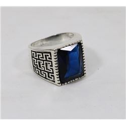 VINTAGE STYLE SILVER AND BLACK TONE BLUE CRYSTAL