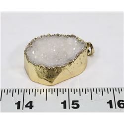 LARGE WHITE DRUZY QUARTZ CRYSTAL STONE PENDANT