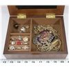 Image 1 : BROWN JEWELRY BOX W/ ESTATE FASHION JEWELRY