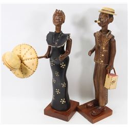 SET OF 2 HANDCRAFTED WOODEN STATUES