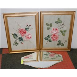 PAIR OF FRAMED ARTWORK & DIAMOND SHAPED MIRROR