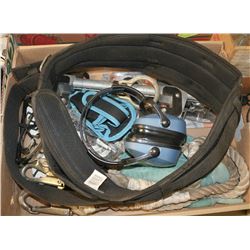 BOX OF WORK GEAR INCL. ADJUSTABLE BACK