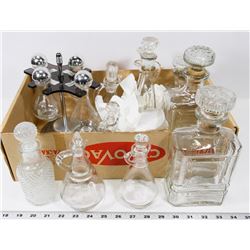 8) CRUET SETS - OIL & VINEGAR SETS, LIQUOR BOTTLES
