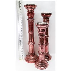 SET OF 3 MERCURY GLASS PILLAR CANDLE HOLDERS