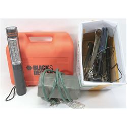 LOT OF TOOLS , OUTDOOR MULTIPLUG, LED FLASHLIGHT
