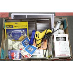 FLAT OF MISC INCL ROPE, VENTS, MASK AND MORE.