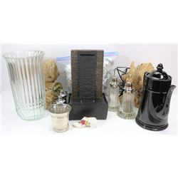 BOX OF ESTATE ITEMS INCL ROOSTERS & TEALIGHTS, &