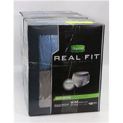 3 BOXES OF 12 REAL FIT SIZE SMALL MENS DEPENDS IN