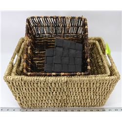 COLLECTION OF WICKER STORAGE BASKETS OF VARIOUS