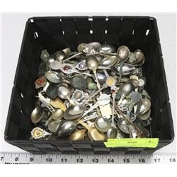 BASKET FULL OF ESTATE COLLECTOR SPOONS
