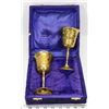 Image 1 : PAIR OF BRASS GOBLETS IN VELVET BOX