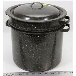 ENAMEL STOCK POT WITH LID & STRAINER INSERT