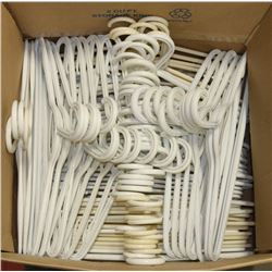 BOX OF OVER 70 WHITE PLASTIC CLOTHING HANGERS