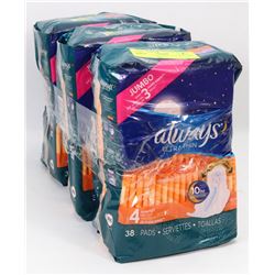3 BAGS OF 38 ALWAYS ULTRA THIN PADS WITH WINGS