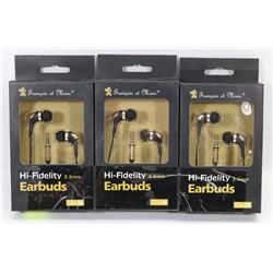 LOT OF 3 HI-FIDELITY EARBUD HEADPHONES
