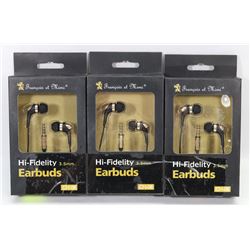 LOT OF 3 HI-FIDELITY EARBUD HEADPHONES