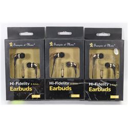 LOT OF 3 HI-FIDELITY EARBUD HEADPHONES