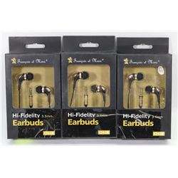 LOT OF 3 HI-FIDELITY EARBUD HEADPHONES