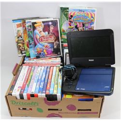 LOT OF 40 KIDS MOVIES WITH RCA DVD PLAYER, NO
