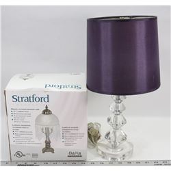 2 SMALL LAMPS INCL 1 CRYSTAL WITH PURPLE SHADE,