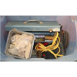 LARGE BLUE BIN W/BEACH STEEL TOOL BOX