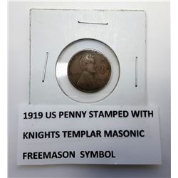 5 -RARE  US 1919 PENNY STAMPED WITH