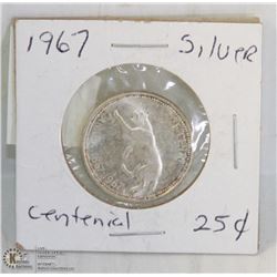 1967 CANADIAN SILVER CENTENNIAL 25 CENT PIECE