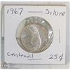 1967 CANADIAN SILVER CENTENNIAL 25 CENT PIECE