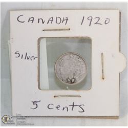1920 CANADIAN SILVER 5 CENT PIECE