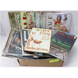 FLAT OF ASSORTED TIN SIGNS.