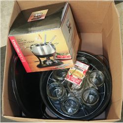 7 JAR GRANITEWARE CANNER WITH JARS & 10PC FONDUE