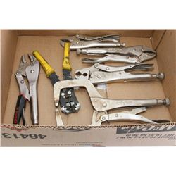 BOX W/VARIOUS VICE-GRIPS INCL. C-CLAMP,