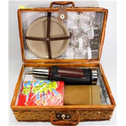 PICNIC BASKET KIT WITH TIM HORTONS THERMOS.