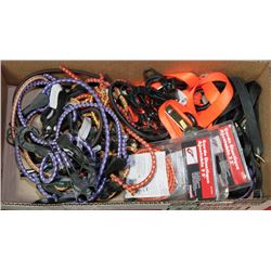 BOX OF TIE-DOWN STRAPS & BUNGIE STRAPS -