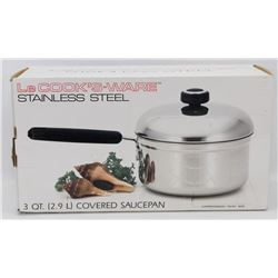 LE COOK'S WARE STAINLESS STEEL 3 QUART COVERED
